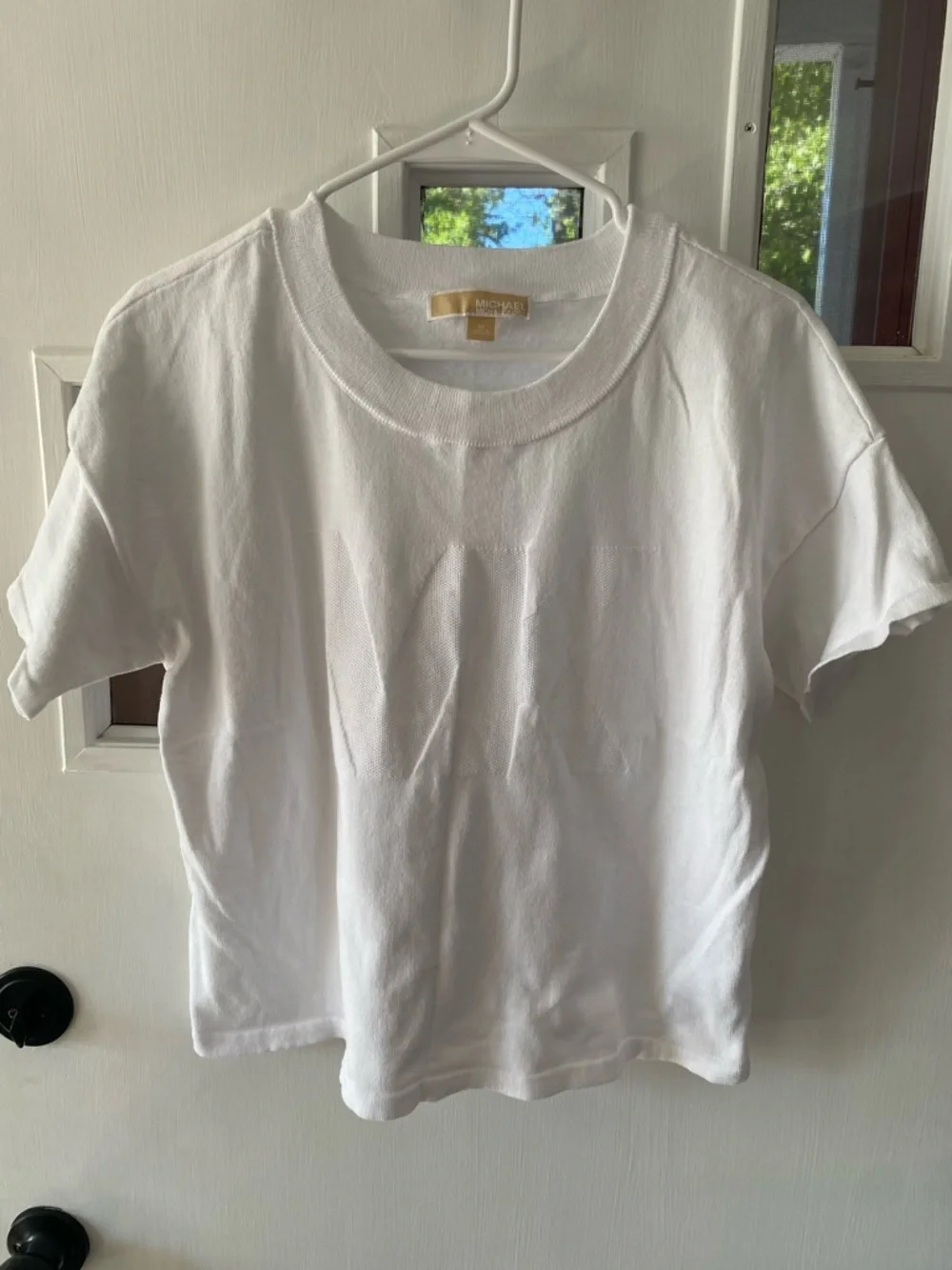 Michael Kors White Short Sleeve Tee with Tonal MK Logo - Picture 2 of 4